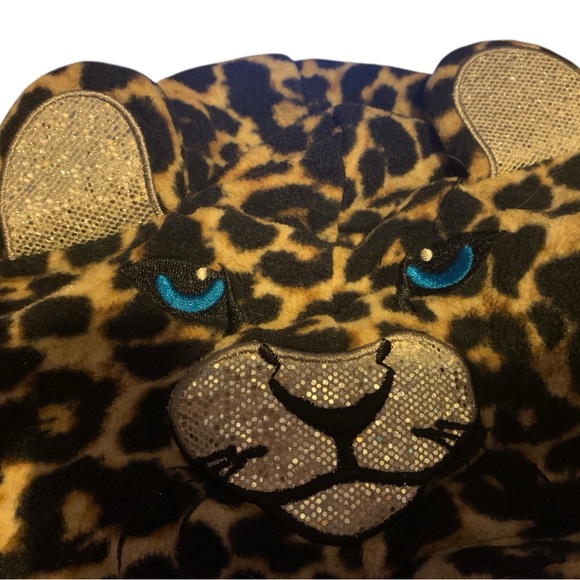 JOE BOXER Leopard Woman’s Footed Onesie Blue and Silver Accents Cat face Hood - Picture 1 of 12